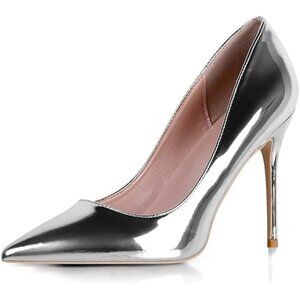 🆕Women's Silver Pointed Toe Slip on Party Wedding Pumps Basic Shoes High Heels